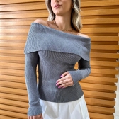 Blusa Tricot Modal Com Decote Ombro A Ombro - Cinza
