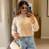 Blusa Cropped Mousse Feminina Elly Modas Manga Longa Inverno - Bege