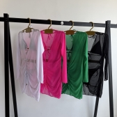 Kit 3 Itens Conj Biquíni Cortininha com Saída de Praia Tule - Rosa