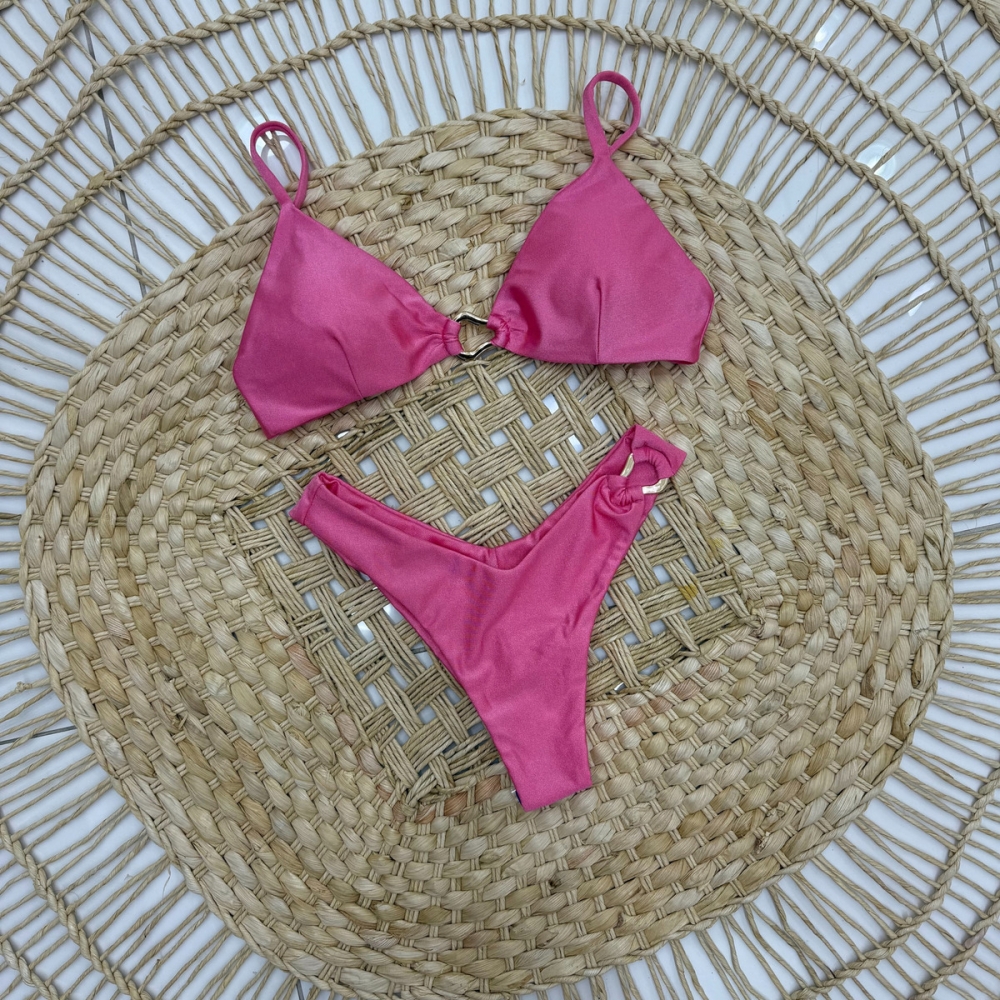 Biquíni Jade Clássico De Alças Com Detalhes Elegantes - Rosa