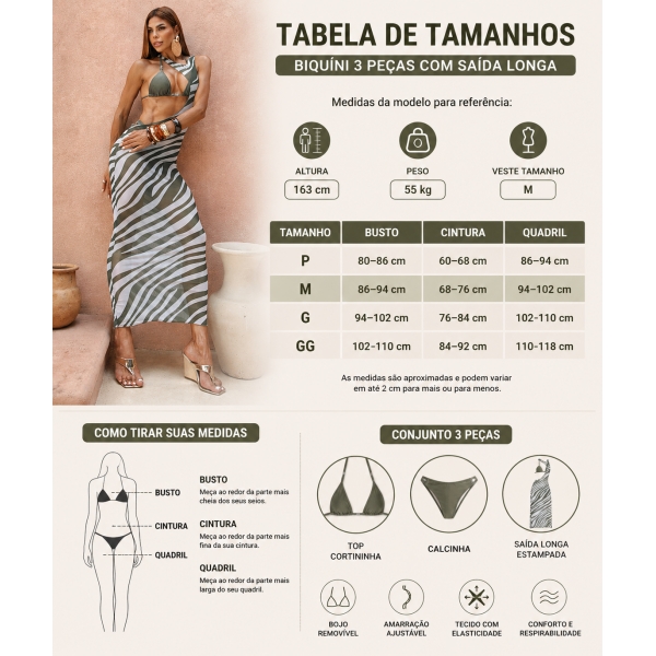Kit Biquíni Saída Com Estampa De Onda E Calcinha Asa Delta - Marrom