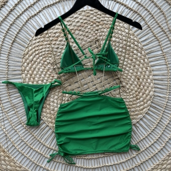 Kit 3 Itens Biquíni Com Alças Decorativas E Saia
