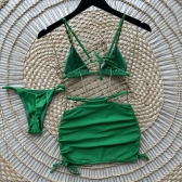 Kit 3 Itens Biquíni Com Alças Decorativas E Saia - Verde