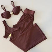 Kit Biquini Com Calça Meia Taça Concha No Top Asa Delta - Marrom