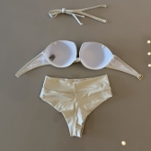 Kit 3 Itens Biquini Cintura Alta Top 2 Em 1 Bojo Estruturado - Off