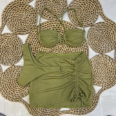 Kit 03 Itens Biq Aro V Canelado Calcinha Asa Delta e Saia - Verde