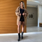 Novo Cardigan Tricot Mousse Liso Básico - Bege