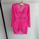 Kit 3 Itens Conj Biquíni Cortininha com Saída de Praia Tule - Rosa