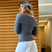 Blusa Tricot Modal Com Decote Ombro A Ombro - Cinza