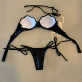 Biquíni Top Concha Calcinha Fio Duplo Com Amarrações - Preto