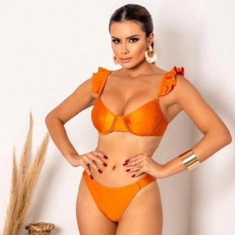 Biquíni De Babado Meia Taça Com Aro Semi Fio