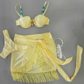 Trijunto Meia Taça Pingente Luxo E Saia De Franja Curta - Amarelo