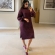 Vestido De Tricot Graça Canelado Midi Com Fendas - Vinho