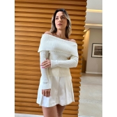 Blusa Tricot Modal Com Decote Ombro A Ombro - Off