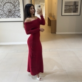 Vestido Modal Canelado Ombro a Ombro Midi com Manga Longa - Vermelho