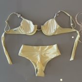 Biquíni Meia Taça Cintura Alta Com Pedraria Nas Alças - Amarelo Manteiga