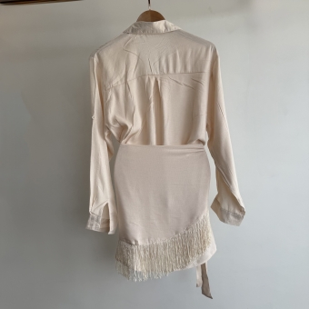 Conj Saída De Praia Chemise Manga Longa E Saia Franja Resort