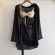 Conj Saída De Praia Chemise Manga Longa E Saia Franja Resort - Preto