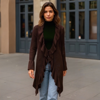 Casaco Feminino Tricot com Babados e Punho Flare