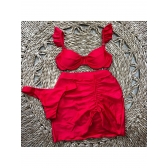 Kit 03 Peças Biquíni De Babado + (Saia Saída de Praia Tam Único) - Vermelho