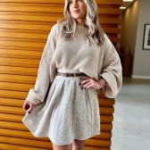 Saia Plissada Tricot Mousse - Bege