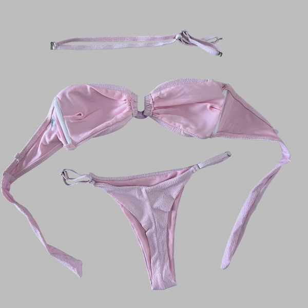 Biquíni Top Com Detalhe Em U Calcinha Ajustável E Semi Fio - Rosa Bebê