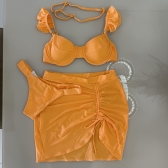 Kit 03 Peças Biquíni De Babado + (Saia Saída de Praia Tam Único) - Laranja