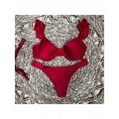 Kit 03 Peças Biquíni De Babado + (Saia Saída de Praia Tam Único) - Vermelho