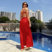 Kit 3pçs Meia Taça Calcinha Asa Delta E Saia Sereia - Vermelho