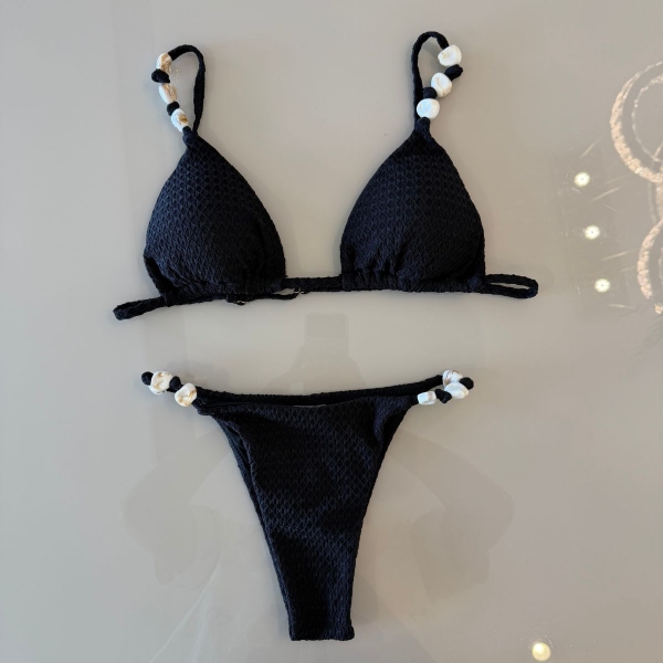 Kit Biquíni Calças + Top Cortininha E Calcinha Empina Bumbum - Preto