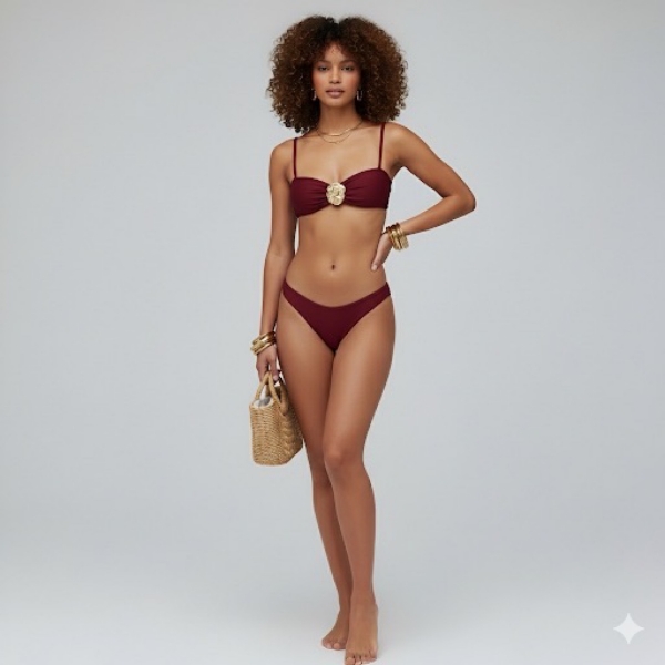 Kit Biquíni E Saída De Praia Vestido De Tule - Vinho