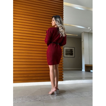 Vestido De Tricot Com Detalhes Trançados Nas Mangas