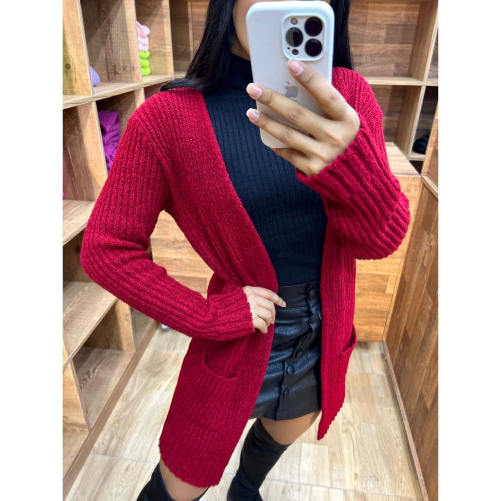 Cardigan De Tricot Mousse - Vermelho