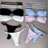 Biquíni Top Com Detalhe Em U Calcinha Ajustável E Semi Fio - Azul Bebê