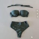 Kit 3 Itens Biquini Cintura Alta Top 2 Em 1 Bojo Estruturado - Verde Militar