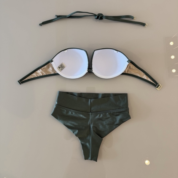 Biquini Cintura Alta Top 2 Em 1 Bojo Estruturado - Verde Militar