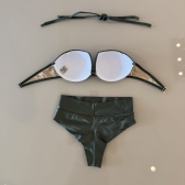 Biquini Cintura Alta Top 2 Em 1 Bojo Estruturado - Verde Militar