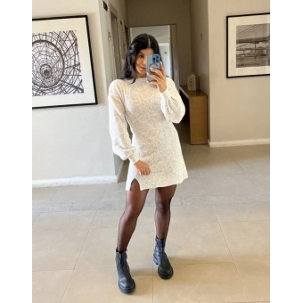 Vestido De Tricot Mousse Curto Com Fenda