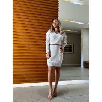 Vestido De Tricot Com Detalhes Trançados Nas Mangas