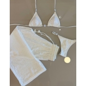 Conjunto Triquíni Cortininha Com Calça Pantalona 3 Peças - Branco