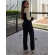 Conjunto Bicolor Tricot Inverno Blusa E Calça Pantalona - Preto/Mescla