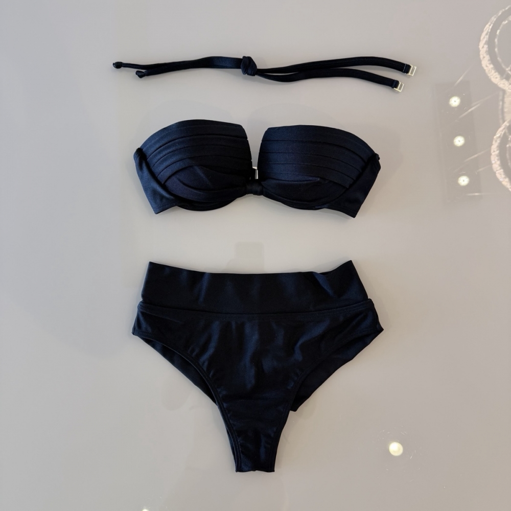 Biquini Cintura Alta Top 2 Em 1 Bojo Estruturado - Preto