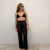 Conjunto Triquíni Cortininha Com Calça Pantalona 3 Peças - Preto