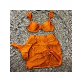 Kit 03 Peças Biquíni De Babado + (Saia Saída de Praia Tam Único) - Bronze