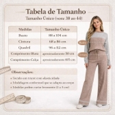 Conjunto Bicolor Tricot Inverno Blusa E Calça Pantalona - Rosé Com Cinza