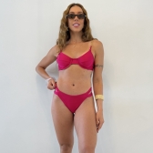 Biquíni  com Duas Alças Corrente e Lisa Calcinha com Tiras - Rosa