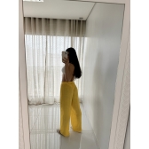 Blusa E Calça Em Tecido Leve  Saída De Praia Lisa - Amarelo