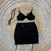 Kit 03 Itens Biquíni Corrente E Lisa Calcinha Com Tiras - Preto
