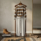 Conjunto Tricot Feminino Blusa Polo Listrada Zíper e Calça - Mescla