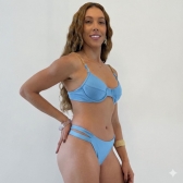 Biquíni  com Duas Alças Corrente e Lisa Calcinha com Tiras - Azul